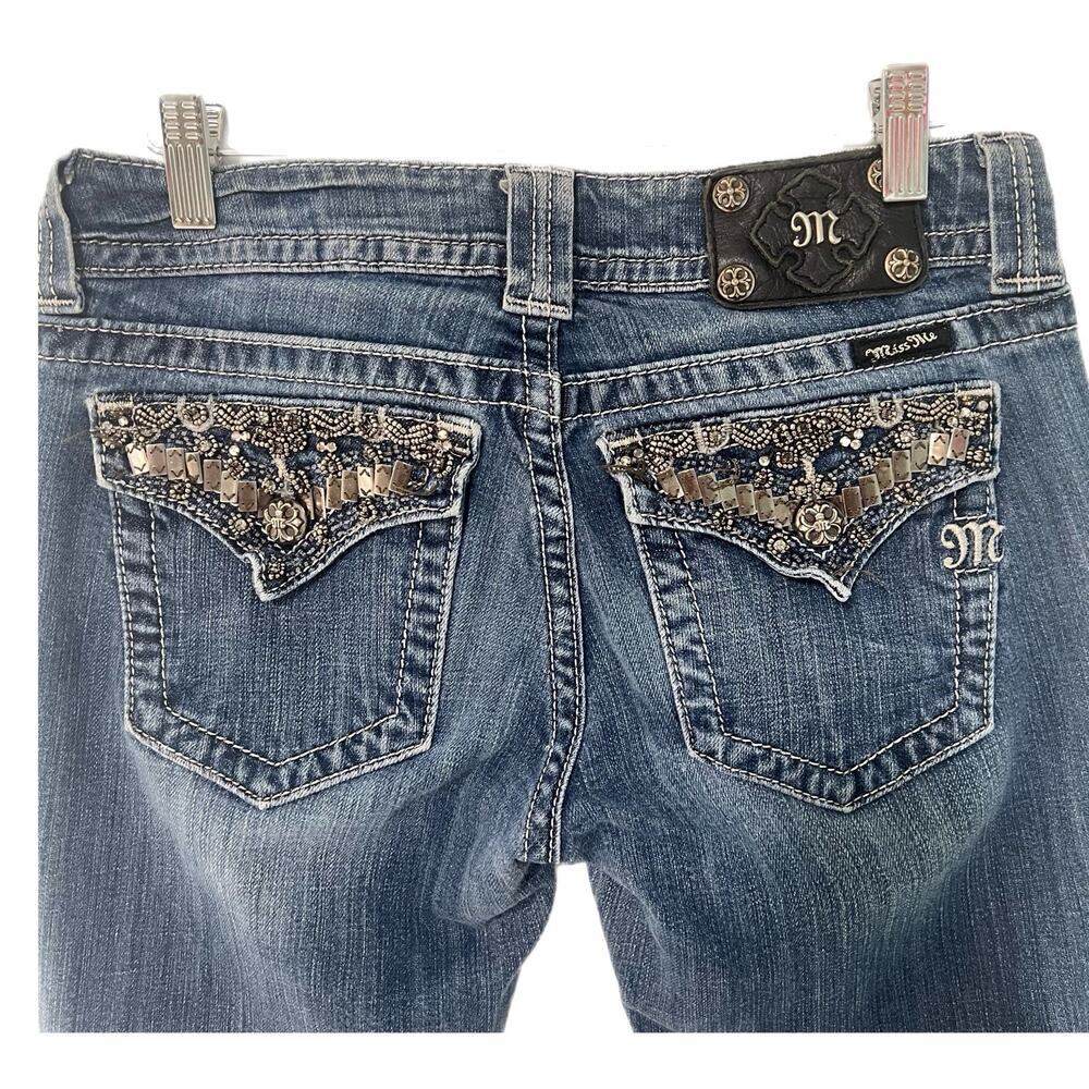 Miss Me Skinny Jeans Size 29x32 Low Rise Medium Wash Rhinestones Metal Rodeo